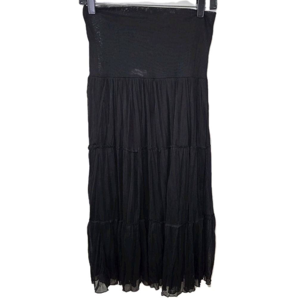 Vtg Byerwear Black Foldover Tiered Mesh Maxi Skirt Boho Fairy Goth Y2K Medium
